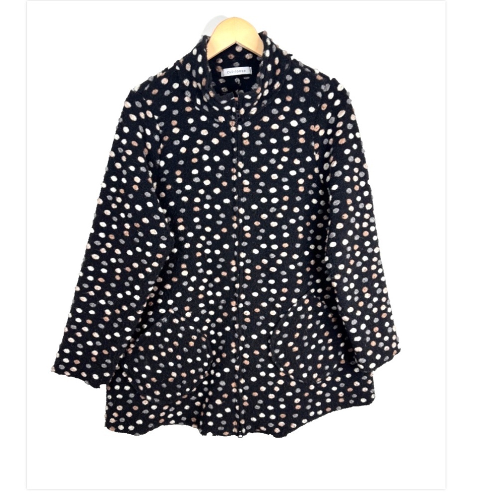 Cut Loose Boiled Wool Coat S/M Black Polka Dot Artsy Lagenlook Boho Cape Pockets